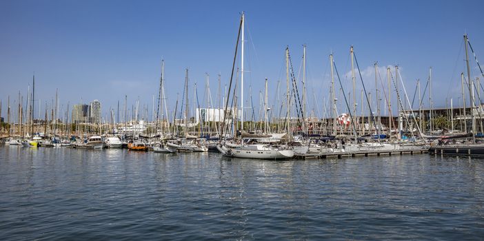 BARCELONA, SPAIN - JULY 4, 2016: Yachts and sailboats moored in the Port Vell of Barcelona, Catalonia, Spain

Barcelona, Spain - July 4, 2016: Yachts and sailboats moored in the Port Vell of Barcelona, Catalonia, Spain