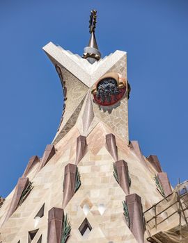 BARCELONA, SPAIN - JULY 5, 2016: Close up of La Sagrada Familia - the impressive cathedral designed by Gaudi, which is being build since 19 March 1882 and is not finished yet.

Barcelona, Spain - July 5, 2016: Close up of La Sagrada Familia - the impressive cathedral designed by Gaudi, which is being build since 19 March 1882 and is not finished yet.