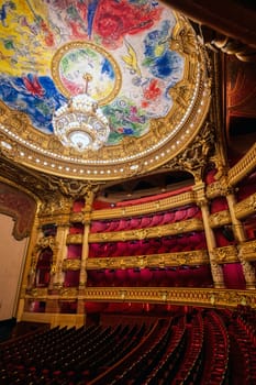 Paris, France - April 23, 2019 - The auditorium of the Palais Garnier located in Paris, France.