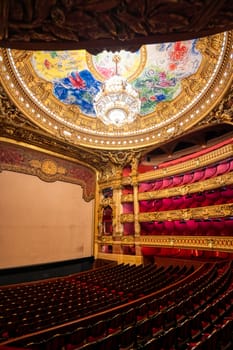 Paris, France - April 23, 2019 - The auditorium of the Palais Garnier located in Paris, France.