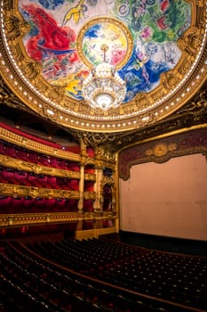 Paris, France - April 23, 2019 - The auditorium of the Palais Garnier located in Paris, France.