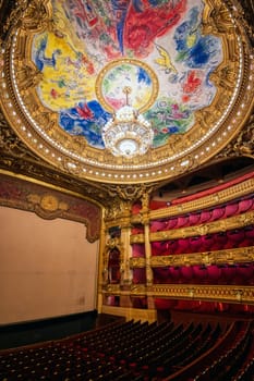 Paris, France - April 23, 2019 - The auditorium of the Palais Garnier located in Paris, France.