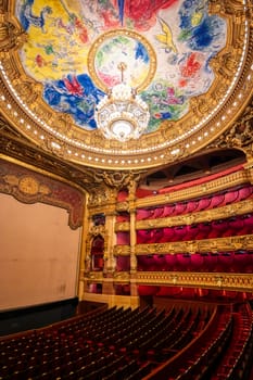 Paris, France - April 23, 2019 - The auditorium of the Palais Garnier located in Paris, France.