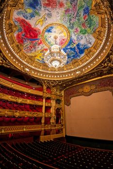 Paris, France - April 23, 2019 - The auditorium of the Palais Garnier located in Paris, France.