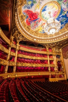 Paris, France - April 23, 2019 - The auditorium of the Palais Garnier located in Paris, France.