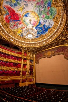 Paris, France - April 23, 2019 - The auditorium of the Palais Garnier located in Paris, France.