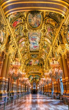 Paris, France - April 23, 2019 - The grand foyer of the Palais Garnier located in Paris, France.