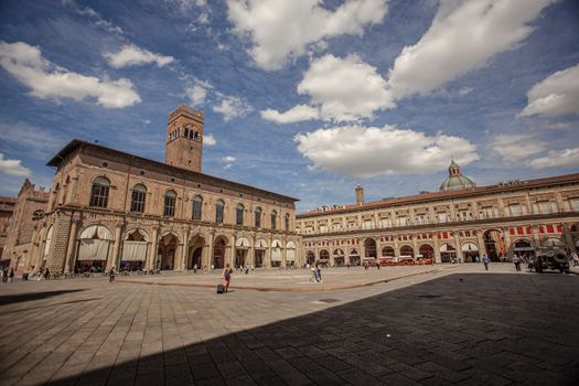 BOLOGNA, ITALY 17 JUNE 2020: Piazza Maggiore in Bologna, Italy