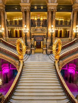 Paris, France - April 23, 2019 - The Grand Staircase at the entry to the Palais Garnier located in Paris, France.