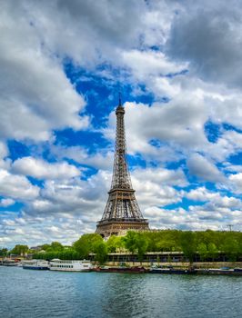 The Eiffel Tower across the River Seine in Paris, France.