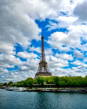 The Eiffel Tower across the River Seine in Paris, France.