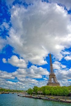 The Eiffel Tower across the River Seine in Paris, France.