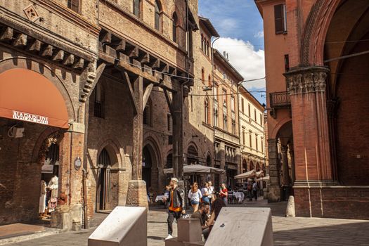 BOLOGNA, ITALY 17 JUNE 2020: Porta Ravegnana in Bologna: an ancient building in the italian city