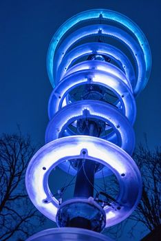 Nottigham, UK - Feb 2020: Glowing musical light sculptures in the park at Nottingham Caslte