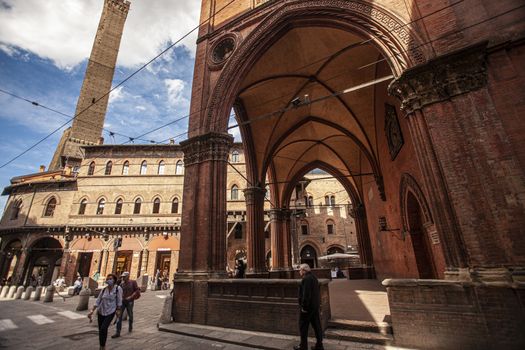 BOLOGNA, ITALY 17 JUNE 2020: Porta Ravegnana in Bologna: an ancient building in the italian city