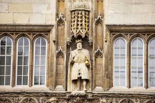 UK, Cambridge - August 2018: Trinity College, King Henry VIII holding a Chair leg, His missing sceotre was never replaced