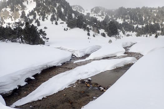 Casaccia, Switzerland: winter landscape, Lareccio canals and Colombe pass