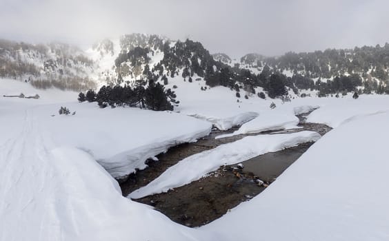 Casaccia, Switzerland: winter landscape, Lareccio canals and Colombe pass