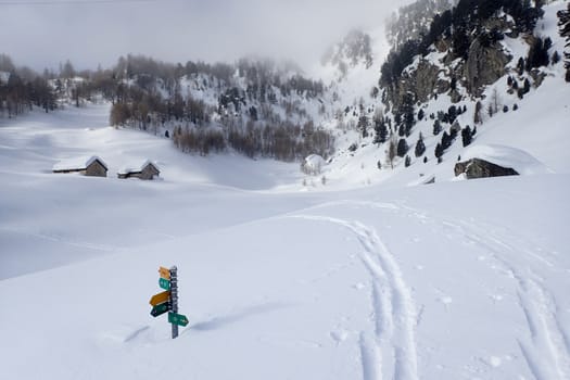 Casaccia, Switzerland: Indication signs for paths, Lareccio canals and Colombe pass