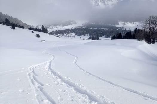 Casaccia, Switzerland: winter landscape, Lareccio canals and Colombe pass