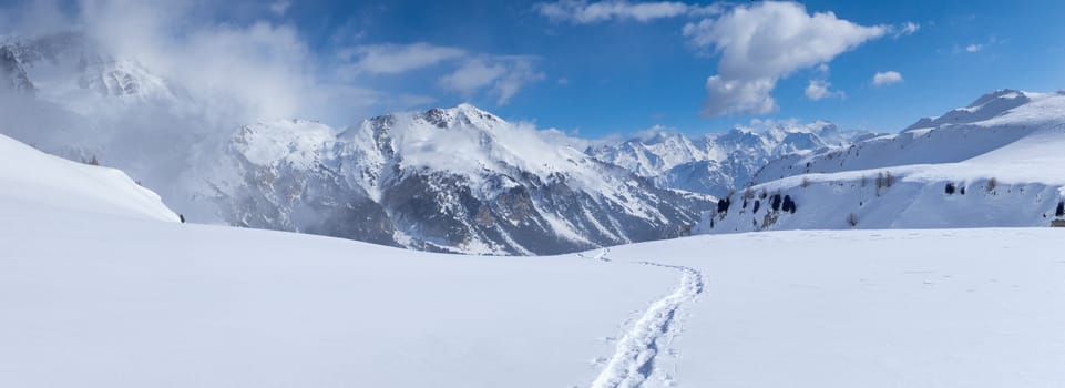 Casaccia, Switzerland: winter landscape, Lareccio canals and Colombe pass