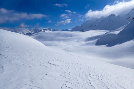 Casaccia, Switzerland: winter landscape, Lareccio canals and Colombe pass