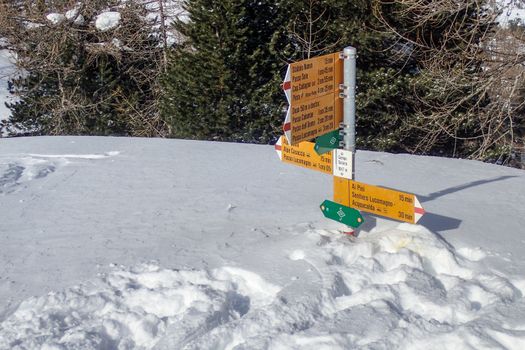 Casaccia, Switzerland: Indication signs for paths, Lareccio canals and Colombe pass