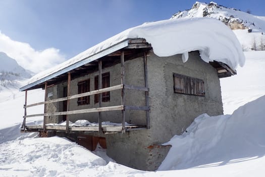 Casaccia, Switzerland: winter landscape, Lareccio canals and Colombe pass