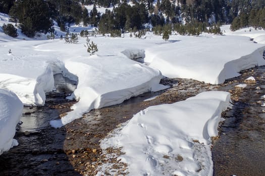 Casaccia, Switzerland: winter landscape, Lareccio canals and Colombe pass