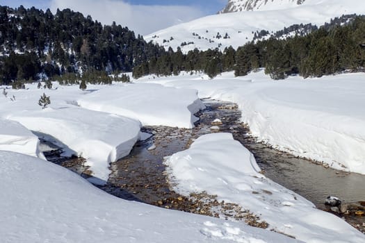 Casaccia, Switzerland: winter landscape, Lareccio canals and Colombe pass