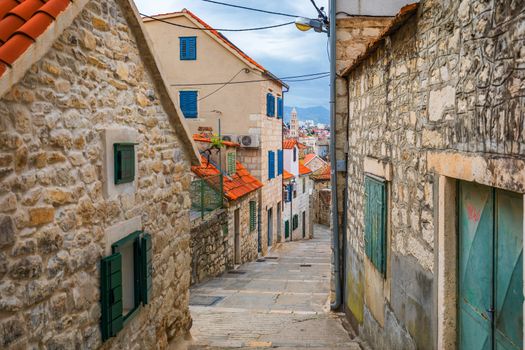 Street in Split historical center, Croatia. Beautiful square of the old town of Split in Croatia. Old stone street of Split historic city, Dalmatia, Croatia