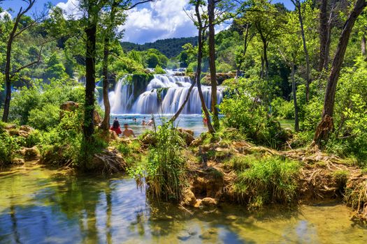 View of Krka National Park, Croatia, Europe. Splendid summer view of Krka waterfalls. Fantastic scene of Krka National Park, Croatia, Europe. 