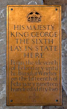 Brass Plaque commemorating lying in state of George VI