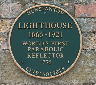 Hunstanton Lighthouse Plaque - First Parabolic Reflector