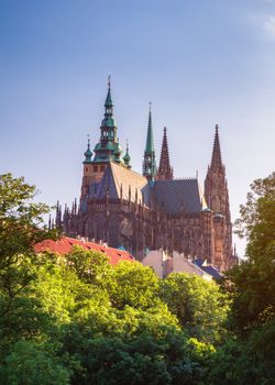Famous St. Vitus Cathedral Prague, Czech Republic. Sunny day