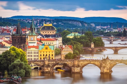 Famous iconic image of Charles bridge, Prague, Czech Republic. Concept of world travel, sightseeing and tourism.