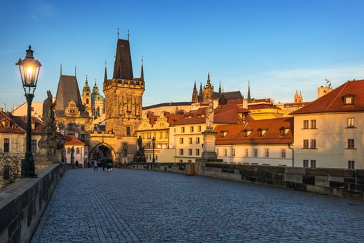 Charles Bridge, Prague, Czech Republic. Charles Bridge (Karluv Most) and Old Town Tower at sunrise.