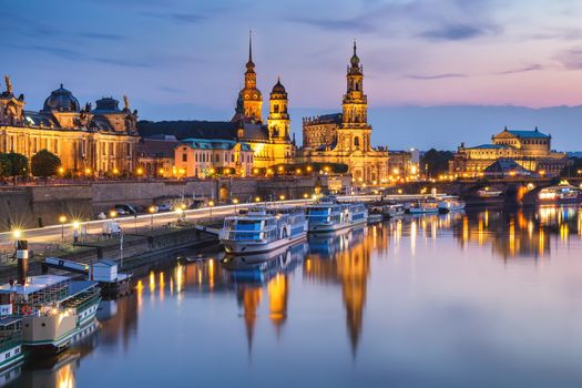 Scenic summer view of the Old Town architecture with Elbe river embankment in Dresden, Saxony, Germany