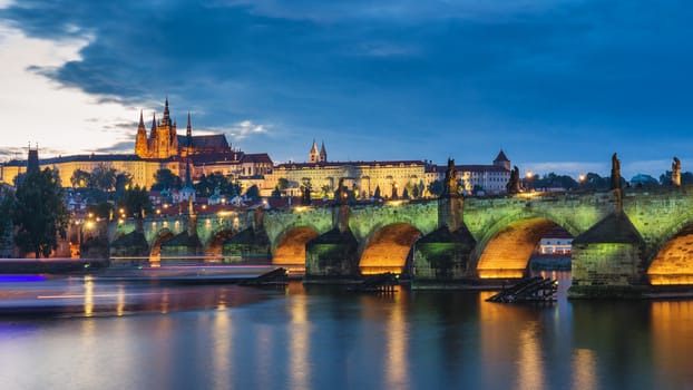 Famous iconic image of Charles bridge, Prague, Czech Republic. Concept of world travel, sightseeing and tourism.