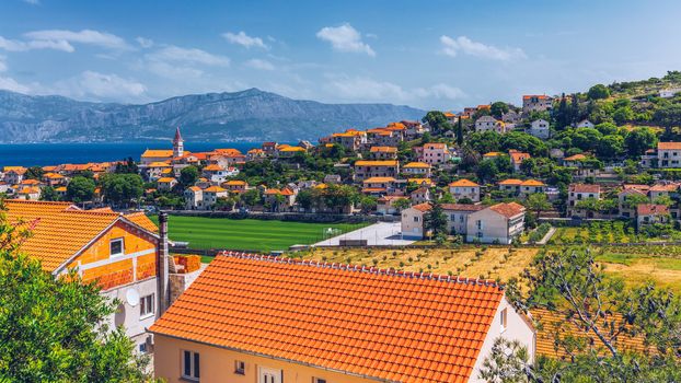 Postira on Brac island skyline view, Dalmatia, Croatia. Postira on Brac island skyline view, Dalmatia, Croatia. Gorgeous view on village Postira on Brac island, Croatia.