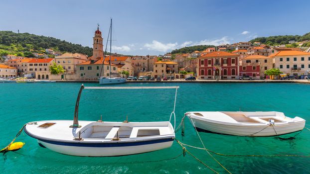 Pucisca is small town on Island of Brac, popular touristic destination on Adriatic sea, Croatia. Pucisca town Island of Brac. Adriatic coast town Pucisca.