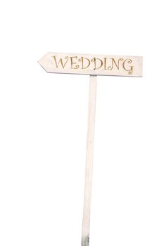 Wood board with the word "Wedding" on white isolate