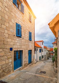 Street in Split historical center, Croatia. Beautiful square of the old town of Split in Croatia. Old stone street of Split historic city, Dalmatia, Croatia