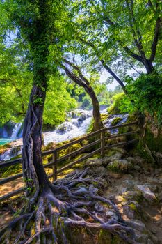 Beautiful Skradinski Buk Waterfall In Krka National Park, Dalmatia, Croatia, Europe. The magical waterfalls of Krka National Park, Split. An incredible place to visit near Split, Croatia.