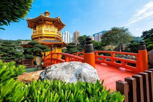 Front View The Golden Pavilion Temple in Nan Lian Garden