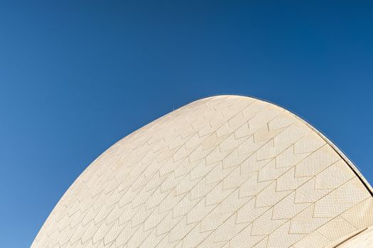 Sydney, Australia - February 11, 2019: Detail of white roof structure of Sydney Opera House against deep blue sky. 12 of 12