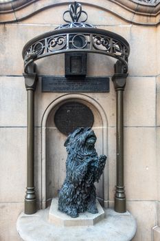 Sydney, Australia - February 12, 2019: Historic bronze statue of pet dog Islay of Queen Victoria called the Legend of. Near her statue in front of Victoria Building and shopping mall.