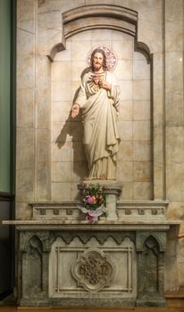 Sydney, Australia - February 12, 2019: Inside Saint Patricks Church on Grosvenor Street opposite of Lang Park. Jesus and His Sacred Heart statue.