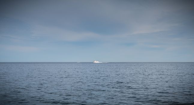 Ferry in the middle of the ocean that will enter the port of Ile d'Yeu