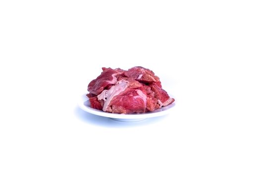 Fresh raw beef steak isolated on white background with selective focus